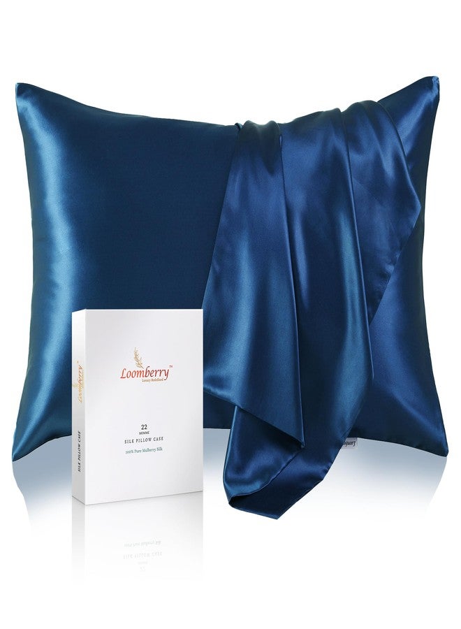LOOMBERRY 100% Pure Mulberry Silk Pillowcase for Hair and Skin, 6A Grade 22 Momme Silk Pillow Cases with Zipper, Soft Cooling Washable Both Sided Silk Pillow Cover (Navy Blue, Standard 20''x26’’) - Image 1